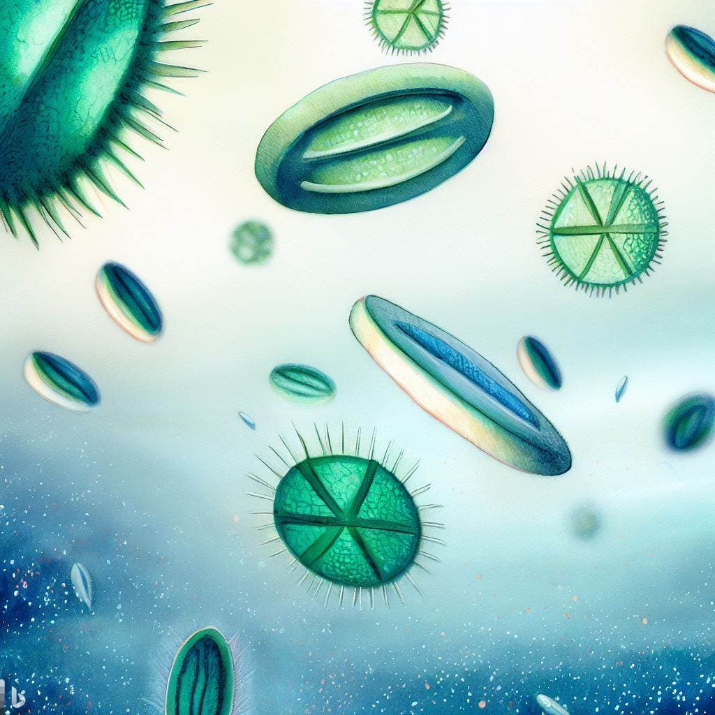 Graphic of algae cells in the ocean.